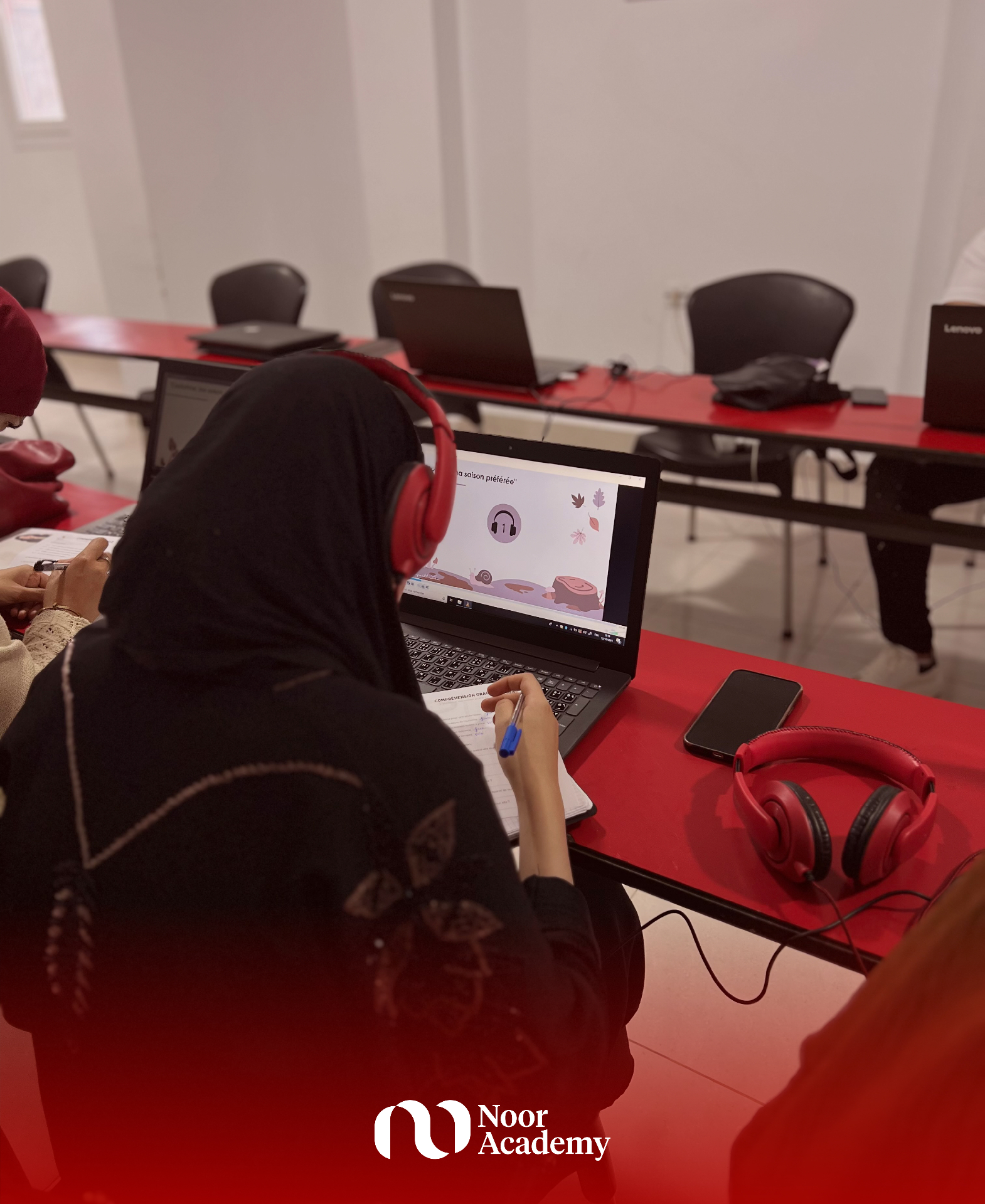 Student in language listening lab